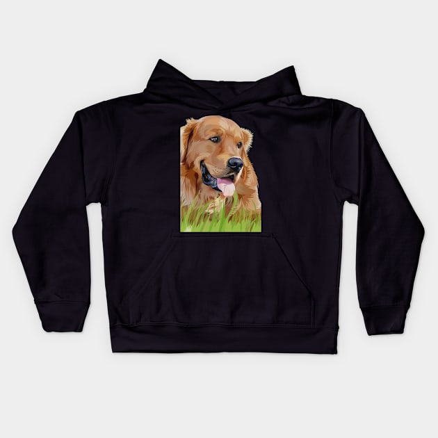 hungry brown dog-vector art Kids Hoodie by ビーズ